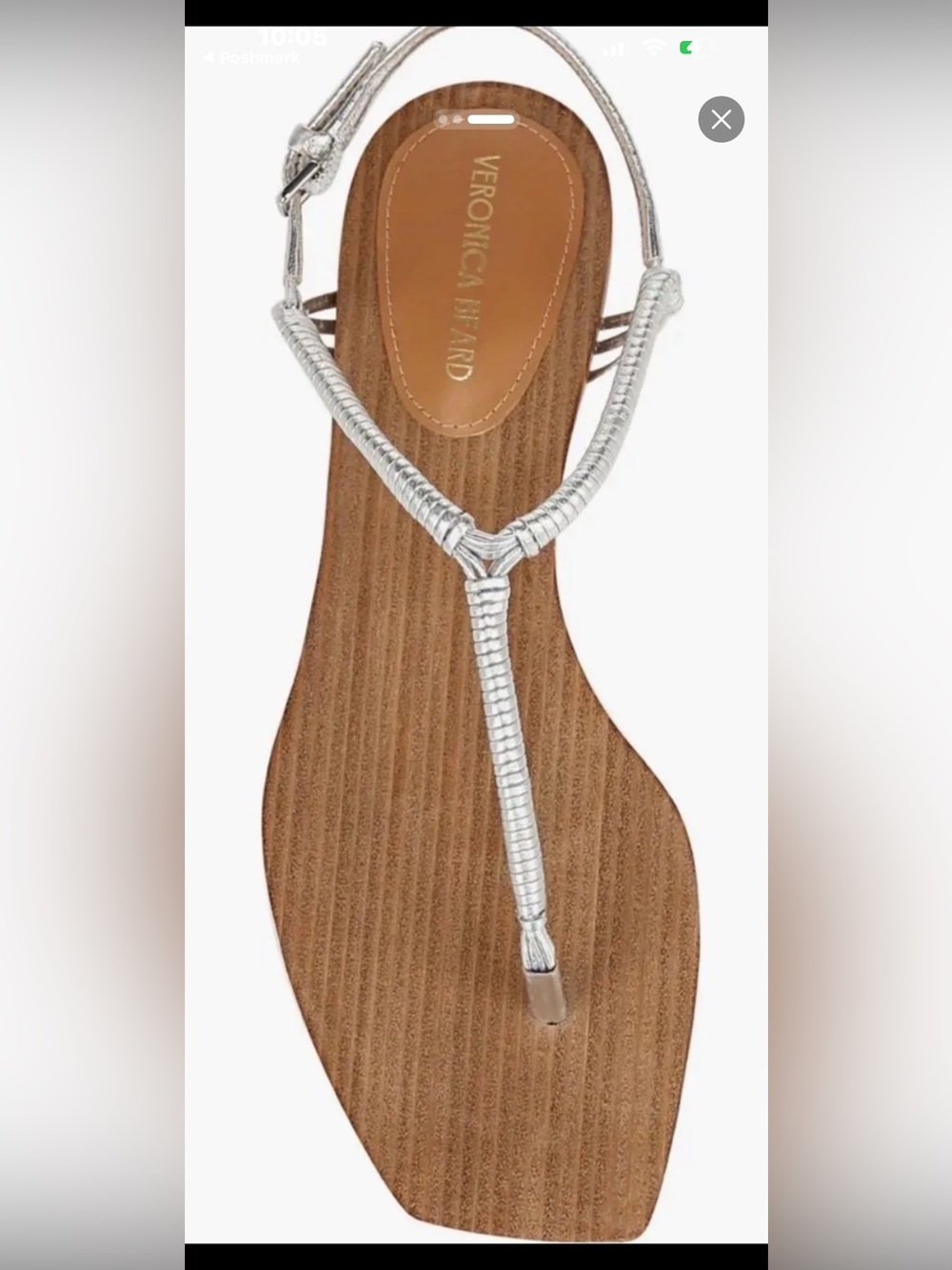 NWOT Veronica Beard Metallic Silver Braided T-Strap Sandals - Picture 3 of 3